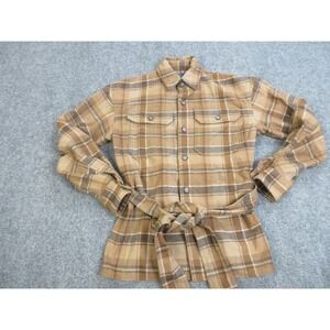 VTG Polo Ralph Lauren Jacket Womens 4 Brown Plaid Wool Blend‎ Belted Shacket